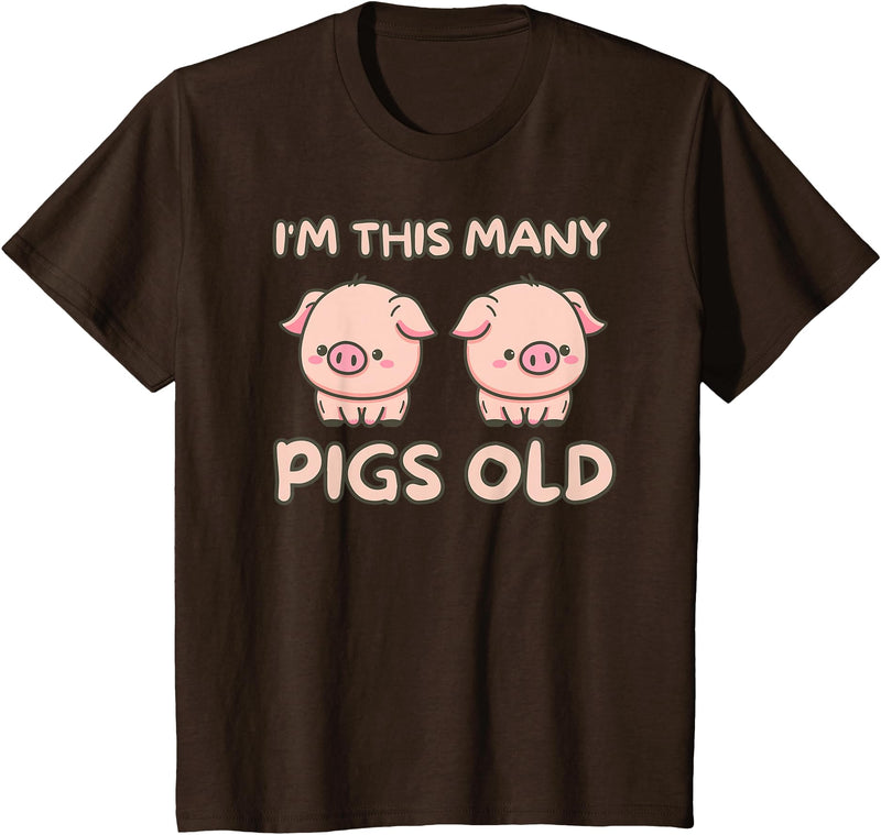 Pigs lover Birthday Gifts Toddler I'm This Many Pigs Old - 2nd Birthday Pig 2 Years Old Bday T-Shirt - Brown