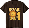 Cute Animals For Every Child's Birthday Kids 1st Birthday Lion 1 Year Old Cub Lion T-Shirt - Brown