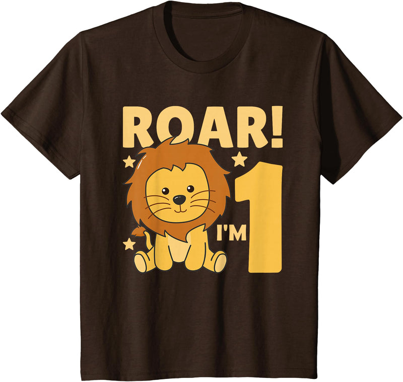 Cute Animals For Every Child's Birthday Kids 1st Birthday Lion 1 Year Old Cub Lion T-Shirt - Brown