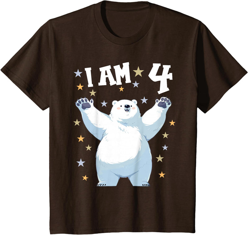 4 years old 4th birthday Polar Bear Kids 4 Years old 4 birthday Polar Bears Boy girl Polar Bear T-Shirt - Brown