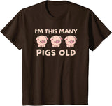 Pigs lover Birthday Gifts Toddler I'm This Many Pigs Old - 3rd Birthday Pig 3 Years Old Bday T-Shirt - Brown