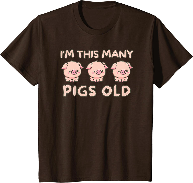 Pigs lover Birthday Gifts Toddler I'm This Many Pigs Old - 3rd Birthday Pig 3 Years Old Bday T-Shirt - Brown