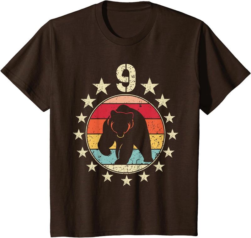 9 Years Old Birthday Bear Lovers Bear Birthday 9 Year Old Boy Girl Bear 9th Birthday T-Shirt - Brown
