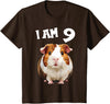 9 years old 9th birthday Guinea Pig 9 Years old 9 birthday Guinea Pigs Boy Girl Guinea Pig T-Shirt - Brown
