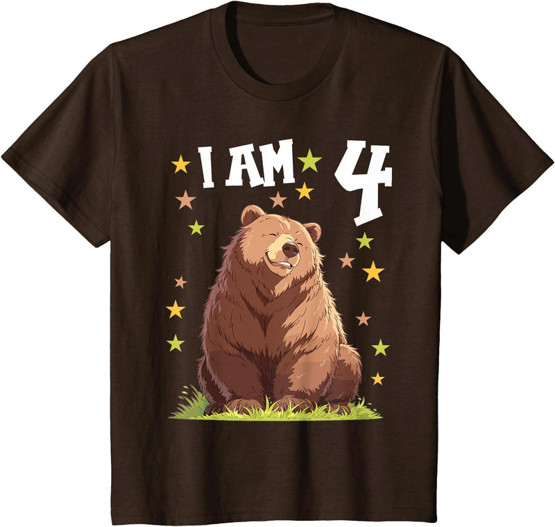 4 years old 4th birthday Bear Kids 4 Years old 4 birthday Bears Boy Girl Bear T-Shirt - Brown