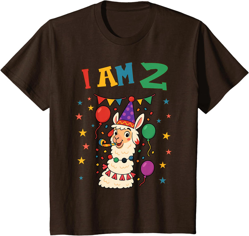2 years old 2th birthday Llamas Llama Alpaca Shop 2 Years Old 2 Birthday Llamas Alpaca Boy Girl Llama T-Shirt - Brown
