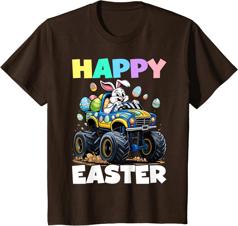 Happy Easter Day Bunny Monster Truck Eggs Cool Rabbit T-Shirt in Brown