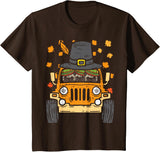 Pilgrim Monster Truck Pugs Thanksgiving Fall Autumn Gift T-Shirt - Brown