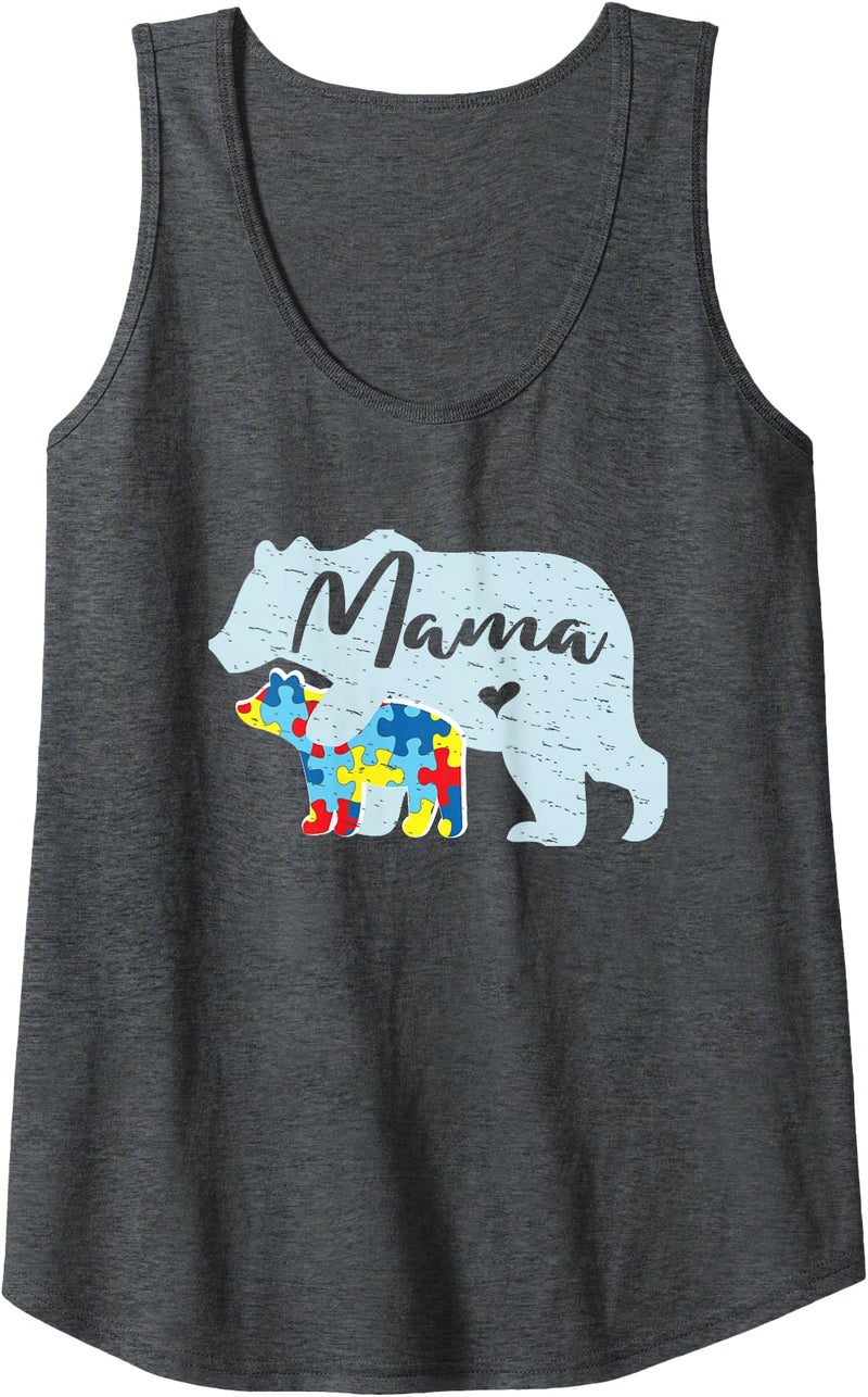 Anne Graphics - Advocate For Autism Womens Mama Bear Cute Autism Awareness Mom With Puzzle Piece Cub Tank Top - Dark Heather Grey