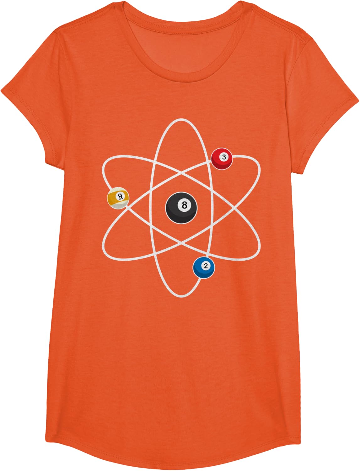 Cool Billiard Design For Men Women Atom Cue Ball Sport Game T-Shirt - Girls Orange