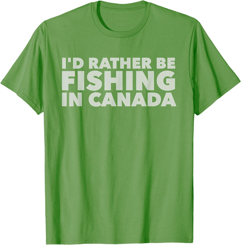 Fishing Trip Buddies Funny Designs I'd Rather Be Fishing In Canada Unisex-Adults Black Short Sleeve Classic Fit T-Shirt - Grass Green