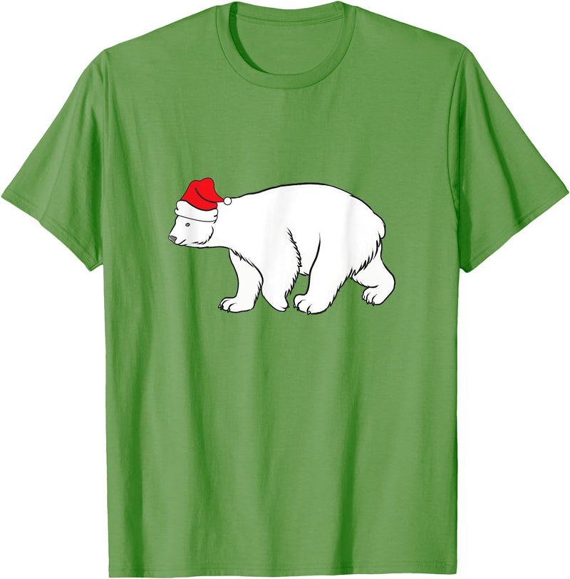 Polar Bear Xmas Pajama Polar Bear With Santa Hat Xmas Winter Christmas Pajama T-Shirt - Grass Green