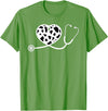 Cute Cow Print Design Stethoscope Gifts Him Her Cow Print Pattern Nurse Doctor Cardiology Stethoscope Heart T-Shirt - Grass