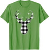 Buffalo Plaid Deer Clothing Co. by AAM Black & White Classic Christmas Buffalo Plaid Deer Head T-Shirt - Grass Green