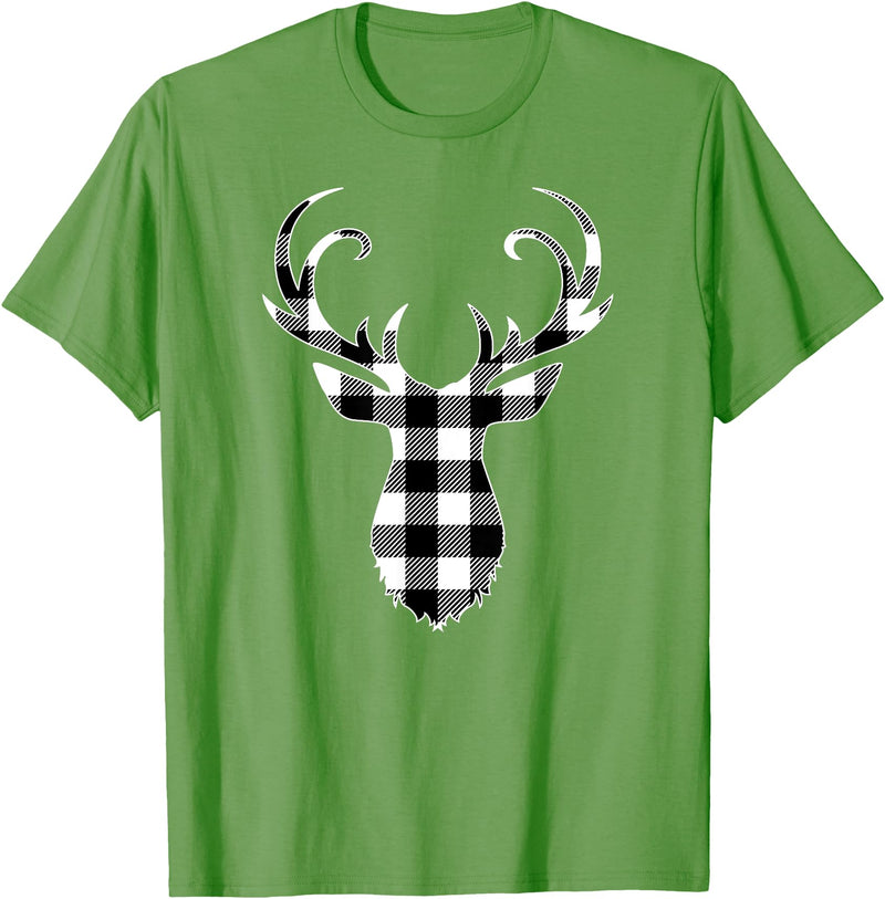 Buffalo Plaid Deer Clothing Co. by AAM Black & White Classic Christmas Buffalo Plaid Deer Head T-Shirt - Grass Green