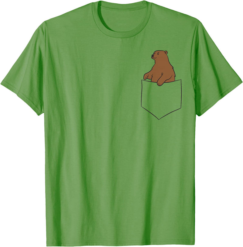 Cute Bear Lover Gifts Cute Bear in The Pocket Grizzly Bear T-Shirt - Grass Green