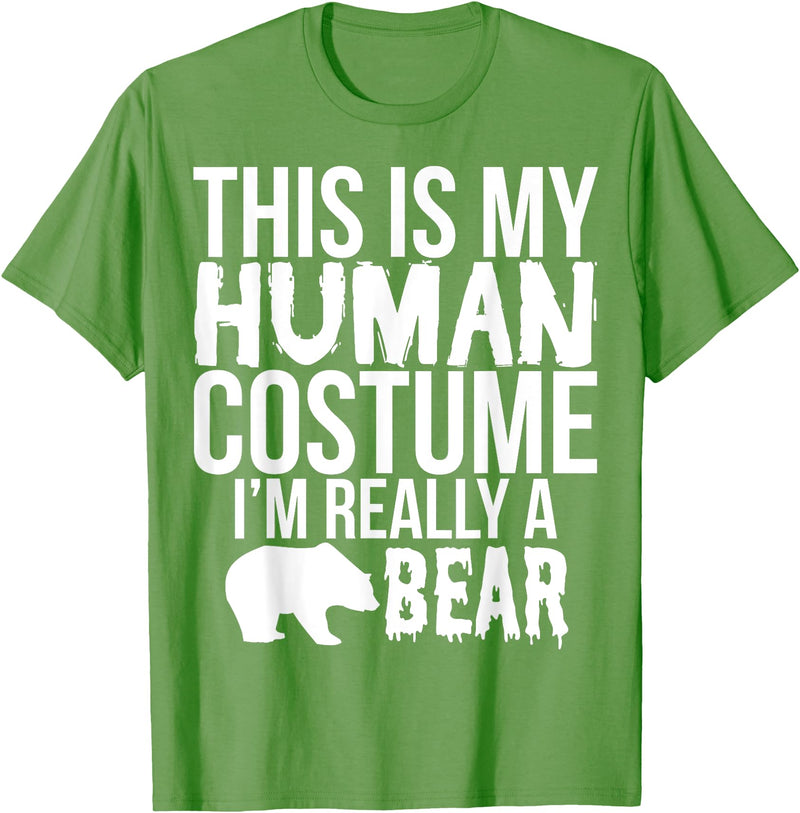 Halloween Funny - This Is My Human Costume Bear T-Shirt - Grass Green