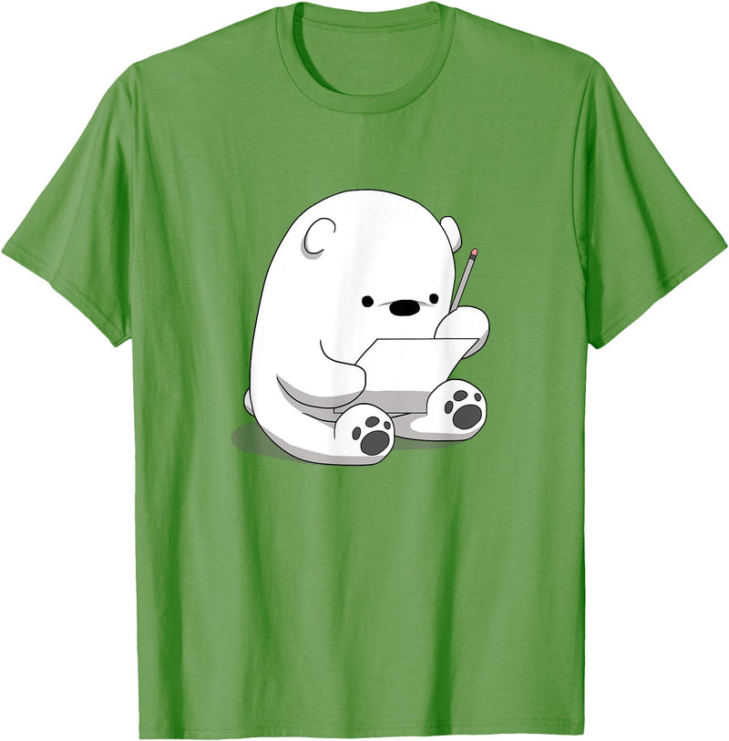 BoredKoalas Polar Bear Cartoon Fluffy Polar Bear Cute Arctic Animal Girls Gift T-Shirt - Grass Green