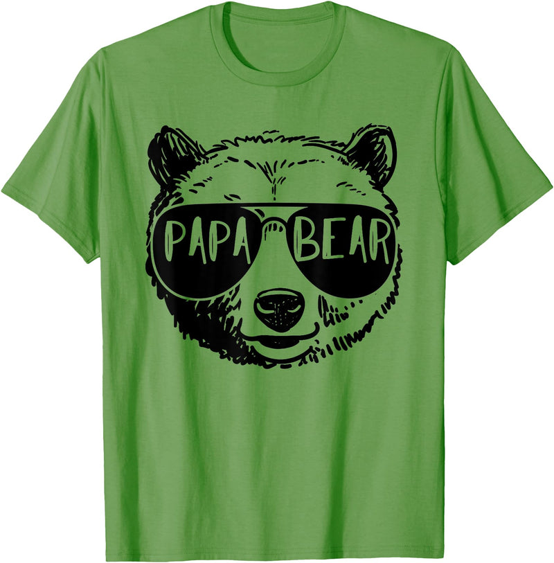 Funny Bear Face Shirt Family Matching Gifts Mens Papa Bear Face Sunglasses Grandpa Granddad Father's Day T-Shirt - Grass Green