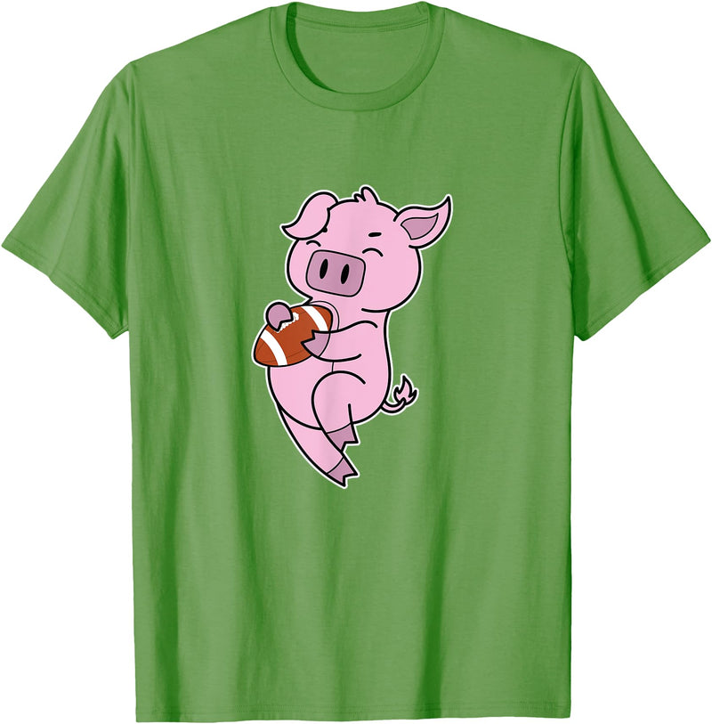 American Football USA animal Touchdown sport ball Pig plays American Football T-Shirt - Grass Green