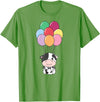 Cute Balloon Animals For Birthday Cow Flies With Colorful Balloons Kawaii Cows T-Shirt - Grass Green