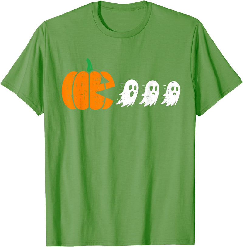 Funny Halloween Tees for Men Women Kids. Funny Gamer Pumpkin Eating Boo Halloween Men Kids Boys T-Shirt - Grass Green