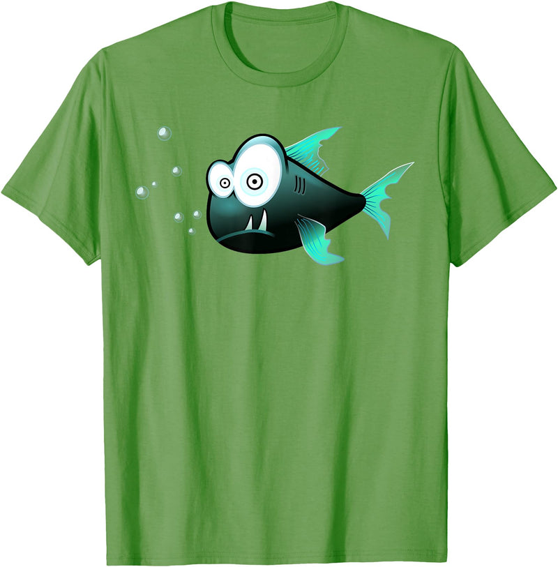 Toothy Fish Funny Snaggle-tooth Fish Art Illustration T-Shirt - Grass Green
