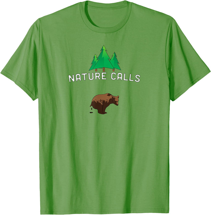 Deer Hunt Shirts Nature Calls with a pooping bear, funny elk hunting fishing T-Shirt - Grass Green