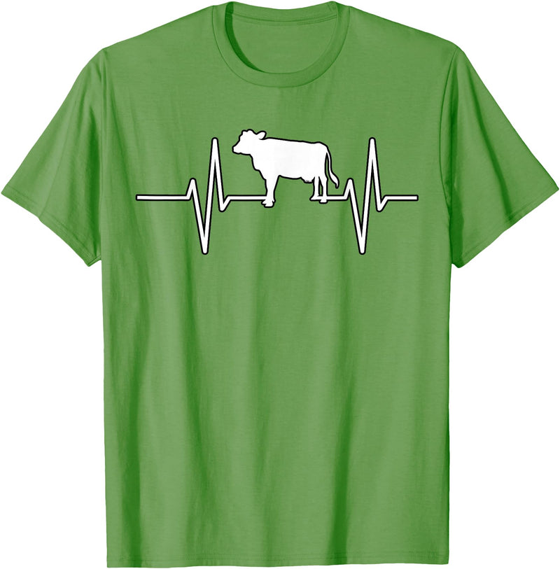 Animal Funny Farmer Farmers Gift Cow Cattle Beef Heartbeat Funny T-Shirt - Grass Green