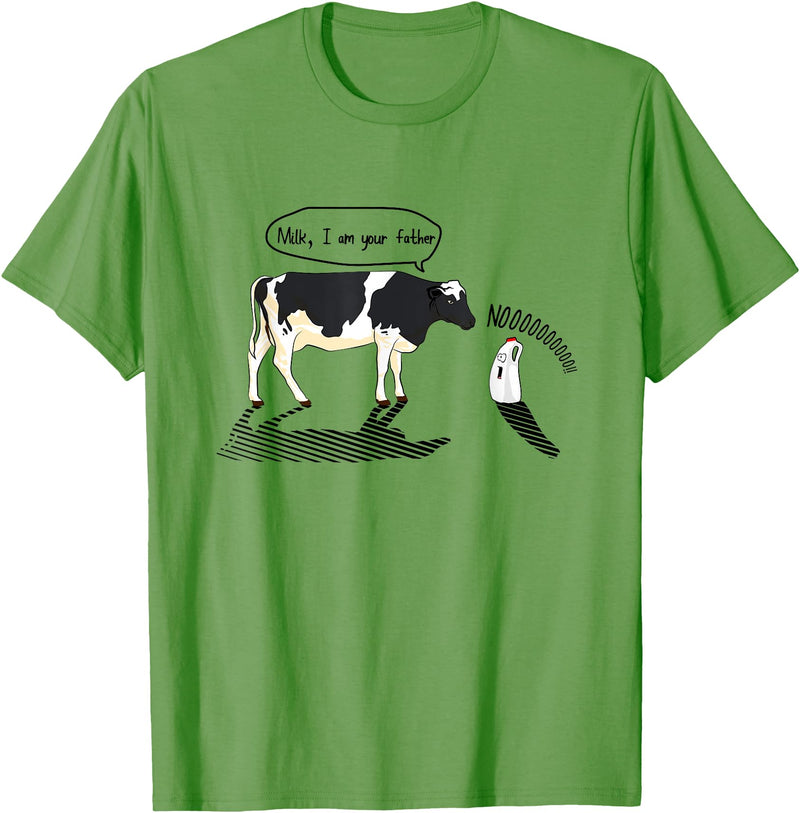 InGENIUS Novelty Cow & Millk Cow and Milk I Am Your Father Funny Parody Cartoon T-Shirt - Grass Green