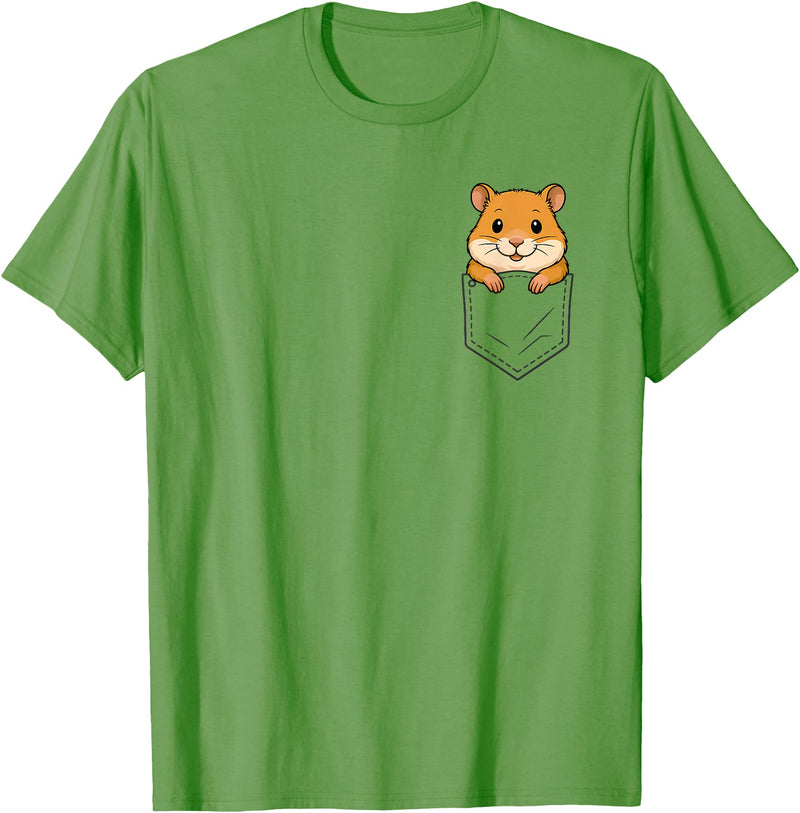 Funny Hamster Peeking in Pocket Animal Lover Men Women Kids T-Shirt - Grass Green
