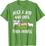 Farm animals Cute Just A Boy Who Loves Farm Animals Pig Chicken Cow T-Shirt - Grass Green