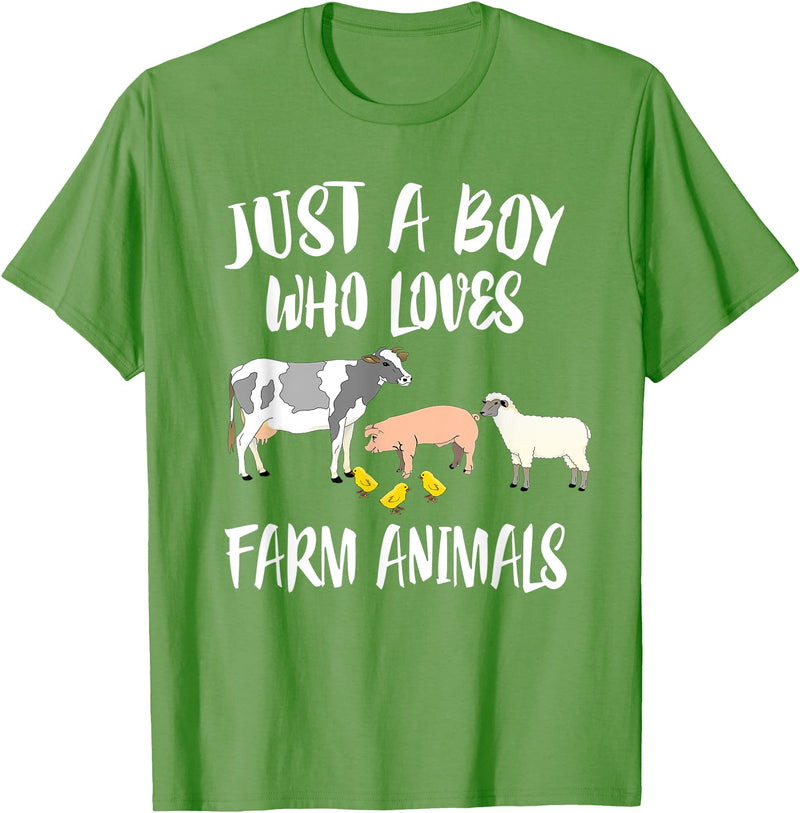 Farm animals Cute Just A Boy Who Loves Farm Animals Pig Chicken Cow T-Shirt - Grass Green