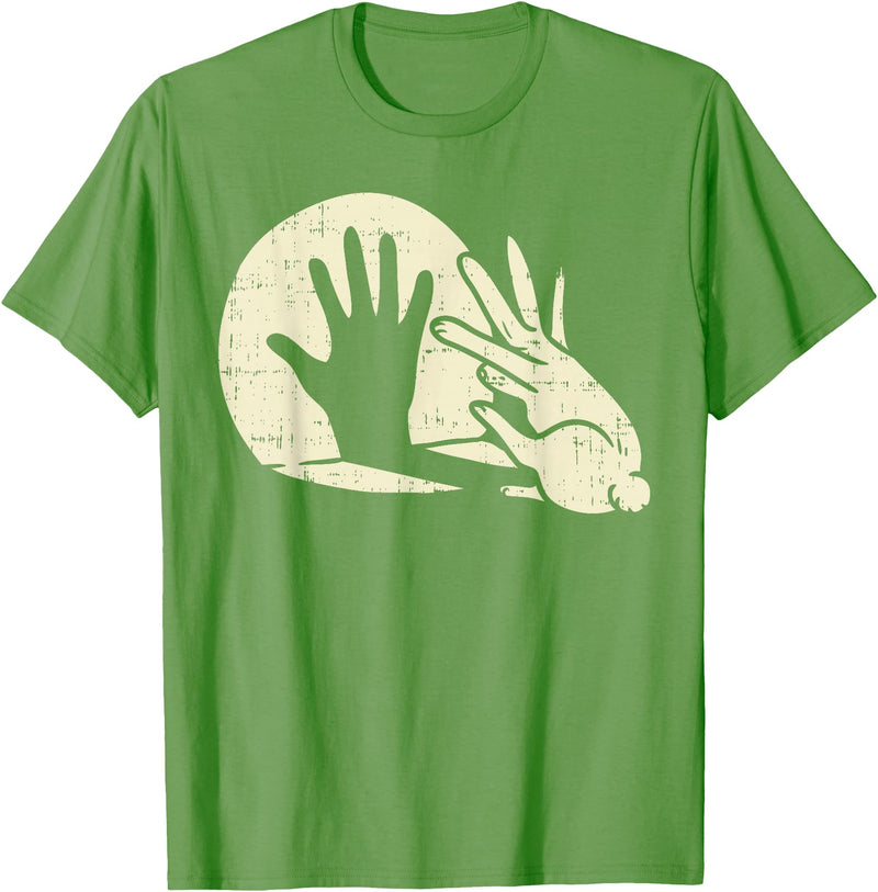 Funny Rabbit Animal Bunny Lover Shadow Play Pun Gift T-Shirt in Grass Green