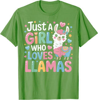 Funny Adorable Llama Lover Just a Girl Who Loves Cute Llamas Gifts for Girls Kids T-Shirt - Grass Green
