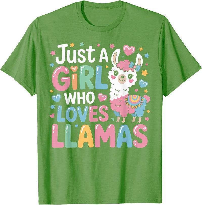 Funny Adorable Llama Lover Just a Girl Who Loves Cute Llamas Gifts for Girls Kids T-Shirt - Grass Green