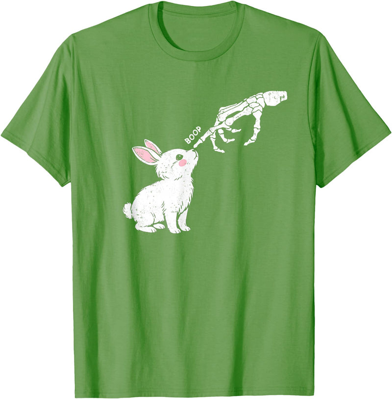 Cute Skeleton Hand Boop Bunny Rabbit Funny Easter Day T-Shirt in Grass Green