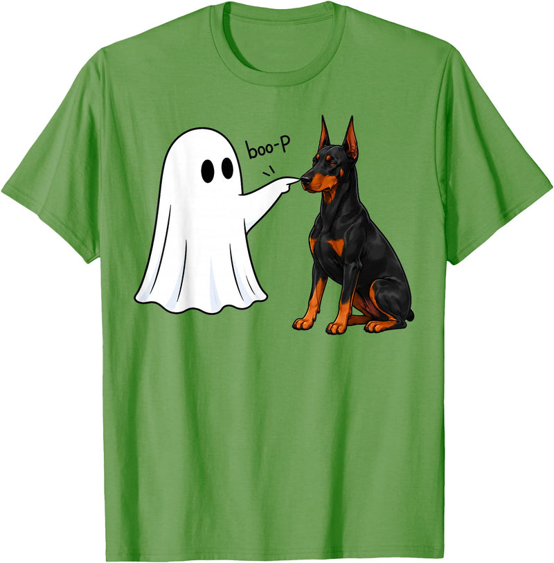 Spooky Snoot Society Doberman Pinscher Boo P Ghost Boop Halloween Dog Lover T-Shirt - Grass Green
