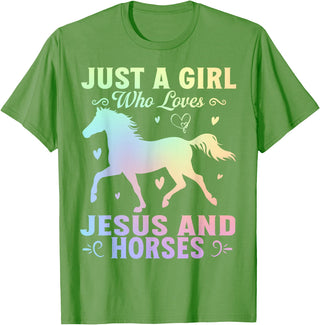 Jesus and Horses Christian Religious. Just A Girl Who Loves Jesus And Horses T-Shirt - Grass Green