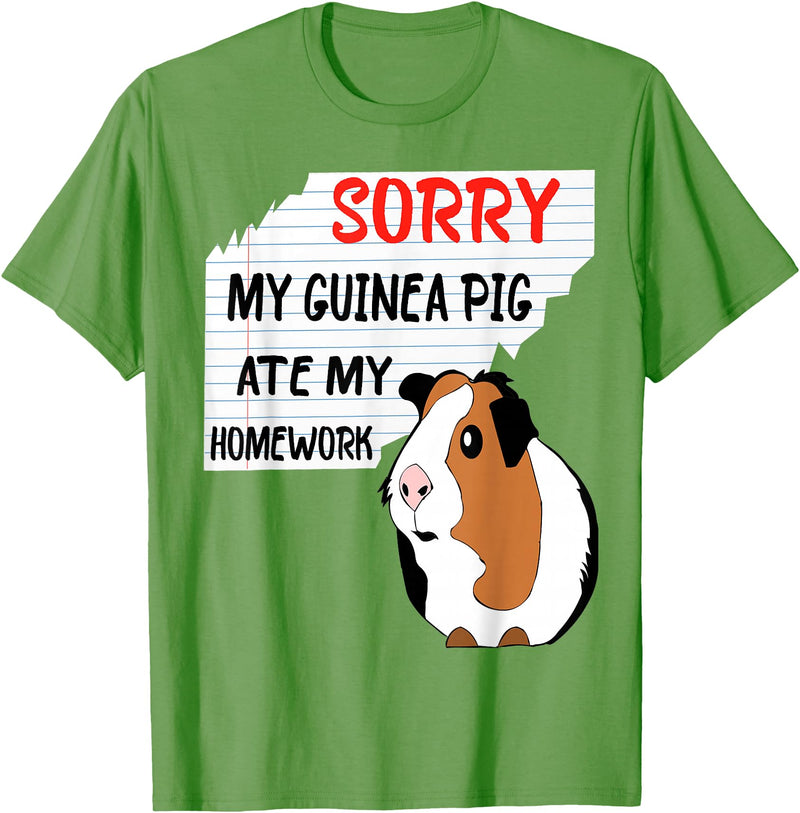 Funny Back to School Sorry My Guinea Pig Ate My Homework School Funny Guinea Pig T-Shirt - Grass Green