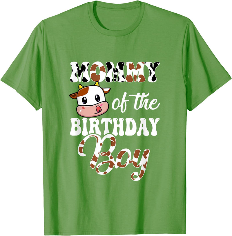 Love Family Matching Mommy of The Birthday Boy Cow Farm 1St Birthday Boy T-Shirt - Grass Green