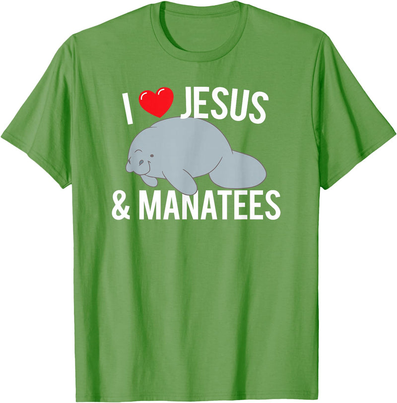 Sea Cows Tees I Love Jesus and Manatees, Cute Christian Manatee T Shirt T-Shirt - Grass Green