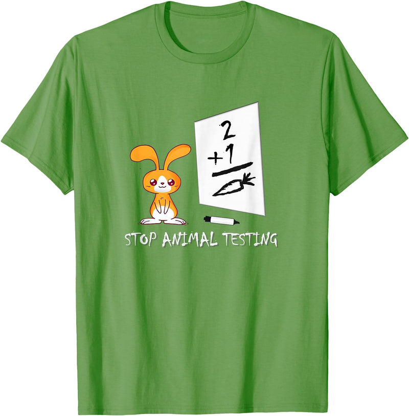 Cute Rabbit Bunny Stop Animal Testing Funny Kawaii T-Shirt in Grass Green