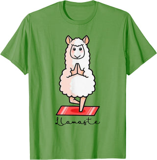 Dibba Designs Llamaste Llama Alpaca Yoga Exercise Fitness Gym Workout T-Shirt - Grass Green