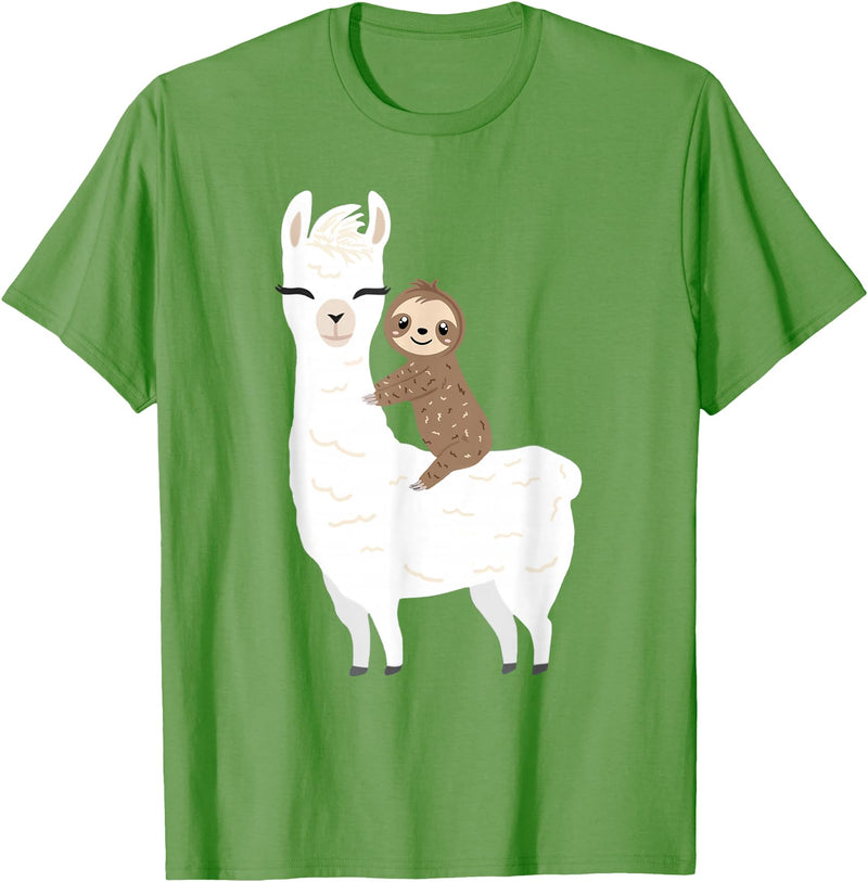 Sloth & Llama Animal Gifts Sloth Riding Llama Shirt Funny Birthday Gift for Boy, Girl T-Shirt - Grass Green