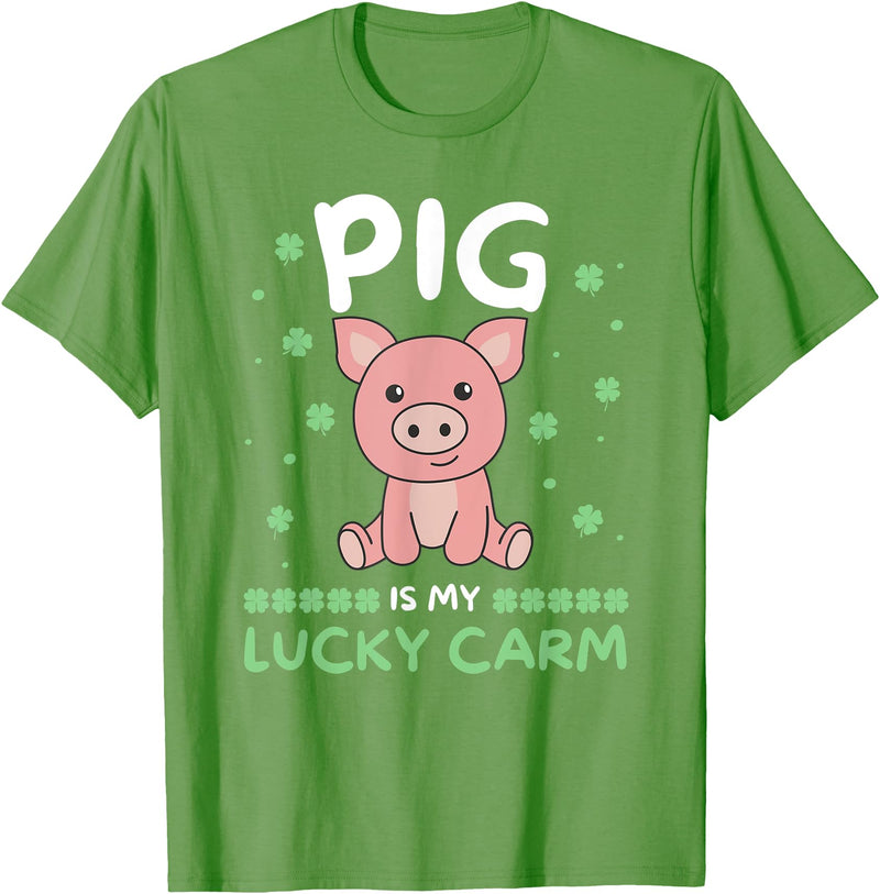 Ireland Cute Animals St. Patrick's Day Pig Is My Lucky Carm Shamrock St. Patrick's Day Pig T-Shirt - Grass Green