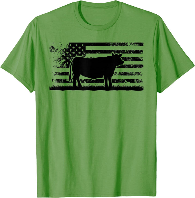 Funny Red Angus Rancher Gift for Cattle Lover USA American Flag - America Cow Red Angus Rancher T-Shirt - Grass Green