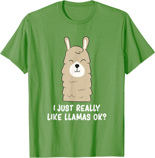 Funny Llama And Alpaca Gifts I Just Really Like Llamas T-Shirt - Grass Green