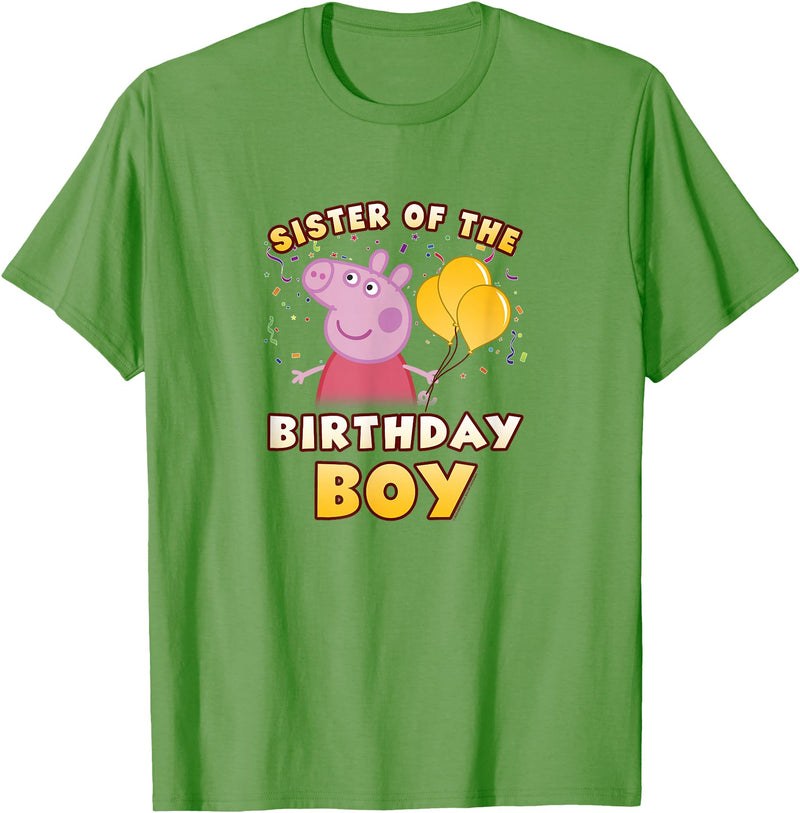 Peppa Pig Sister Of The Birthday Boy Holiday Confetti Logo T-Shirt - Grass Green