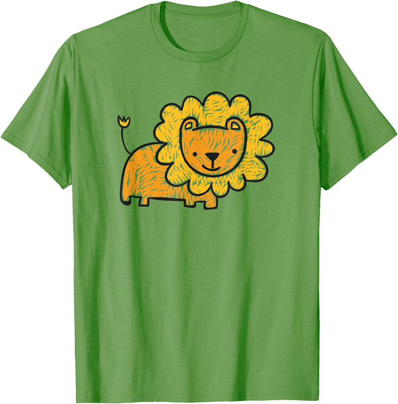 Animal Collection. Cute Lion Shirt Funny Kids Animal Drawing T-Shirt - Grass Green